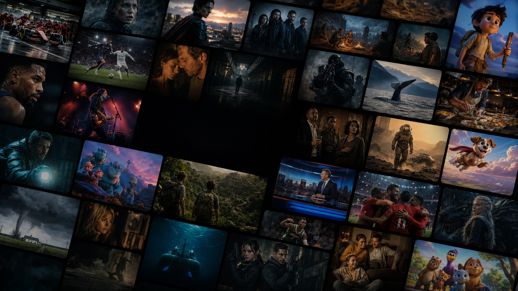 Streaming achtergrond met films, series, sport, tv en animatie